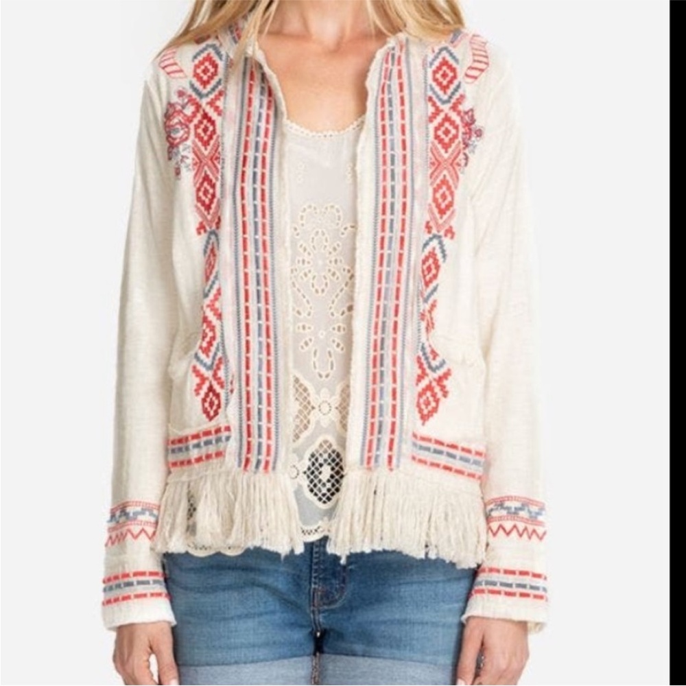JOHNNY WAS Yatzil Embroidered Fringe Jacket in Vanilla Size L - Picture 3 of 14
